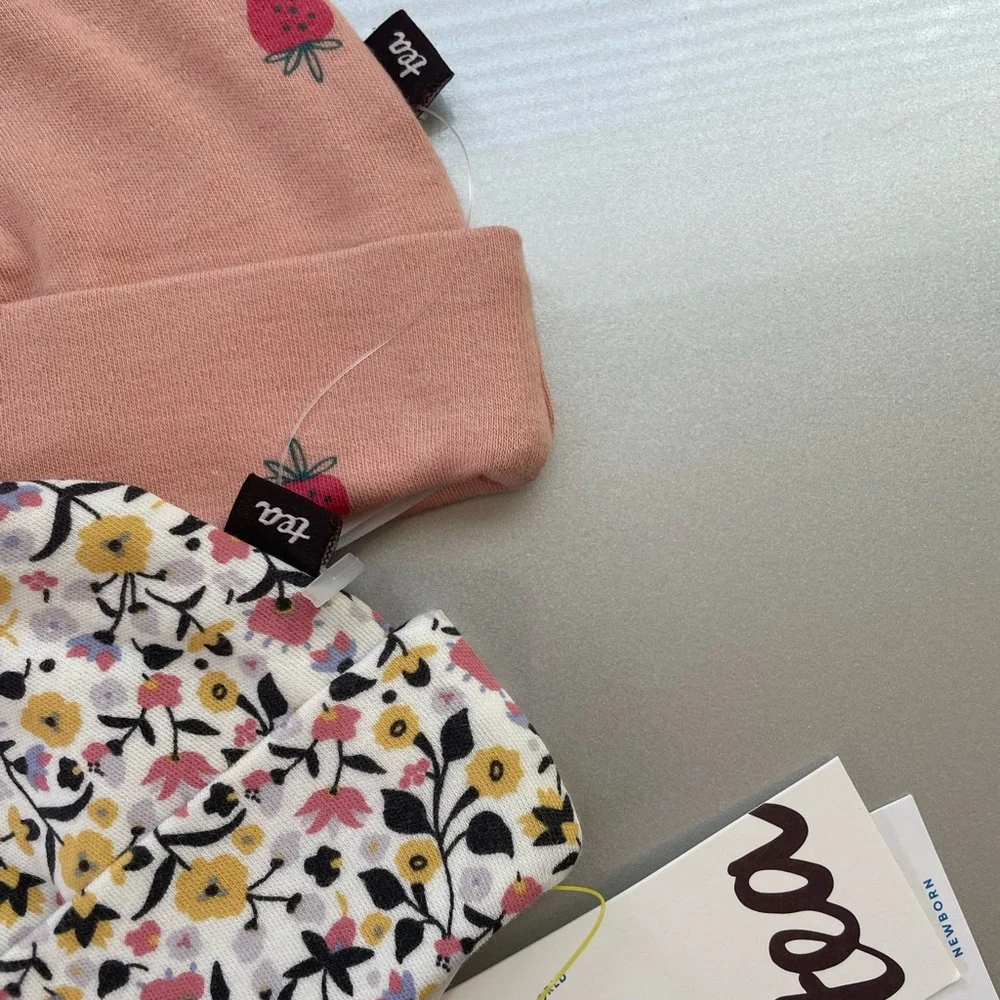 Tea Collection baby floral strawberry pink Hats set 2